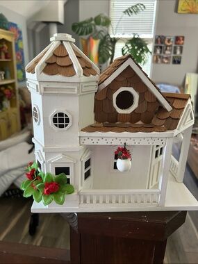 Handcrafted White and Brown Decorative Birdhouse